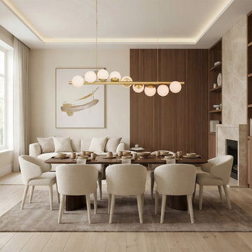 Kinney Linear Brushed Brass 9-Globe Modern Dimmable Chandelier