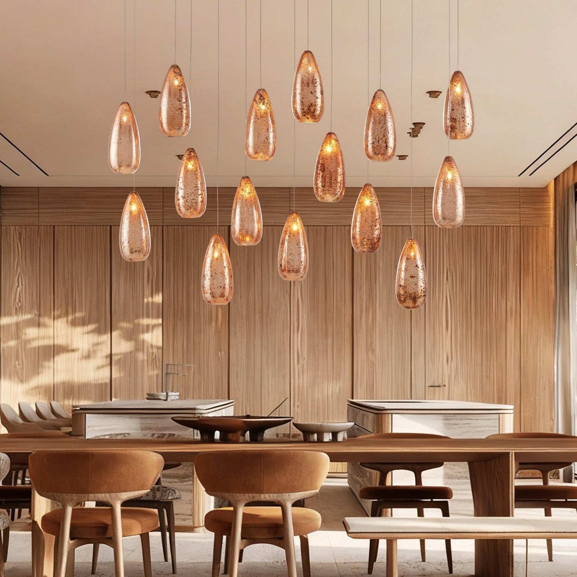 Edda Linear Teardrop Mercury Glass Chandelier – 48" & 54" Options-Fanci Lamps
