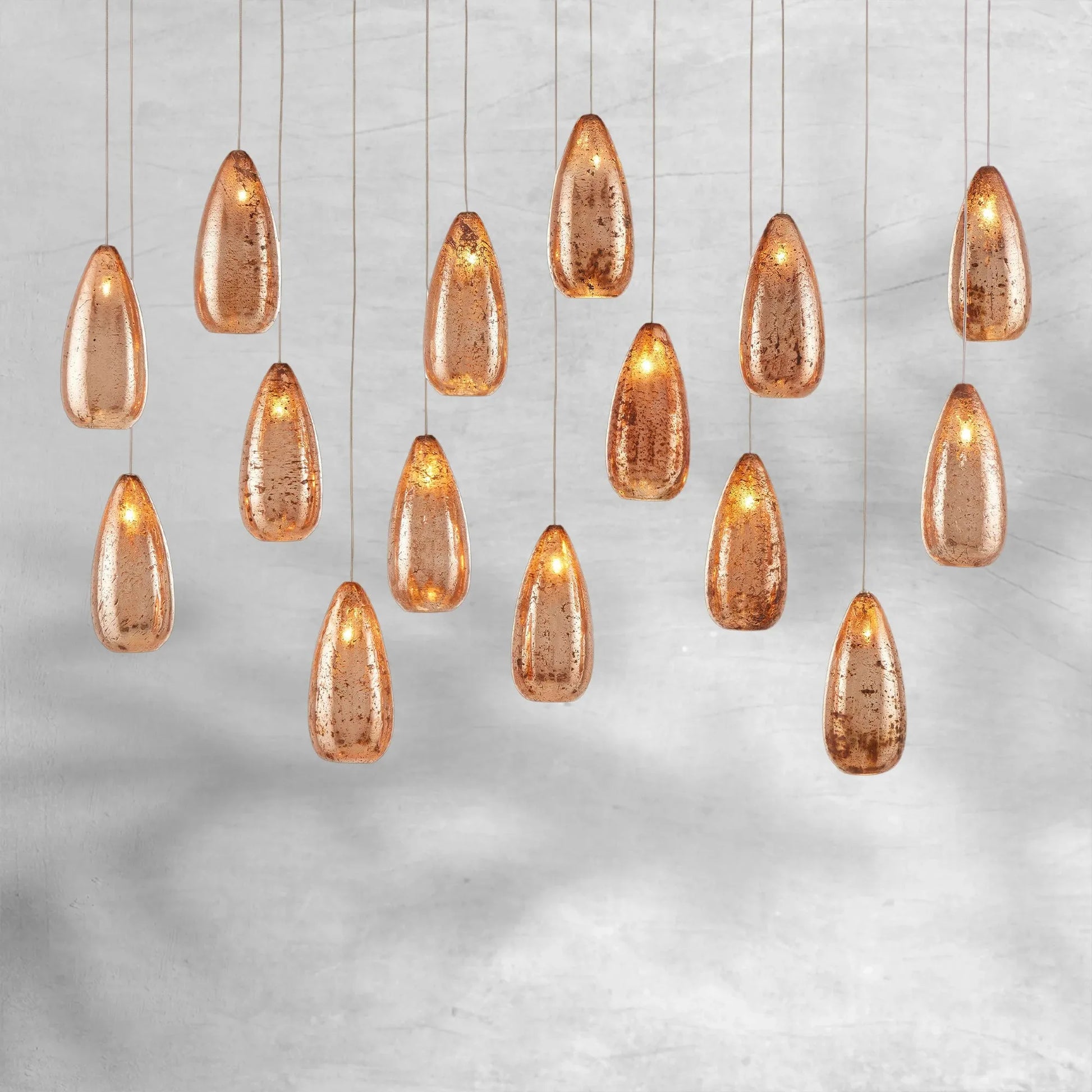 Edda Linear Teardrop Mercury Glass Chandelier – 48" & 54" Options-Fanci Lamps