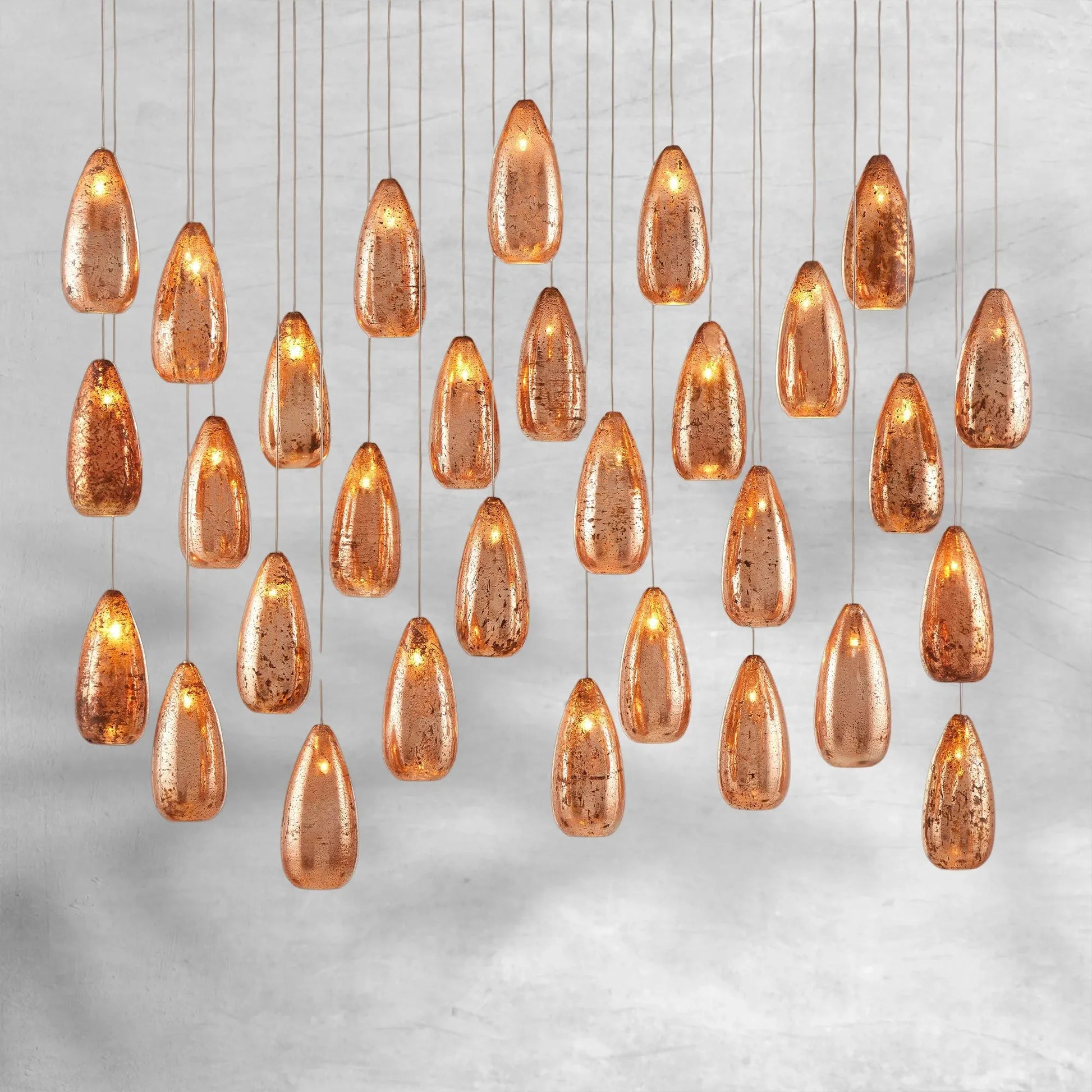 Edda Linear Teardrop Mercury Glass Chandelier – 48" & 54" Options-Fanci Lamps