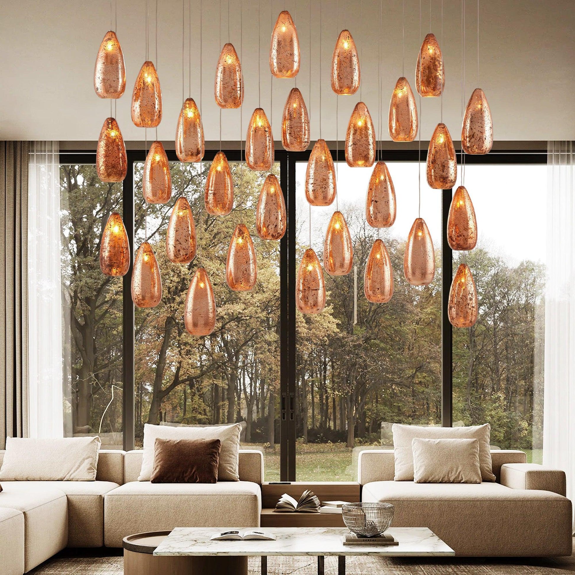 Edda Linear Teardrop Mercury Glass Chandelier – 48" & 54" Options-Fanci Lamps