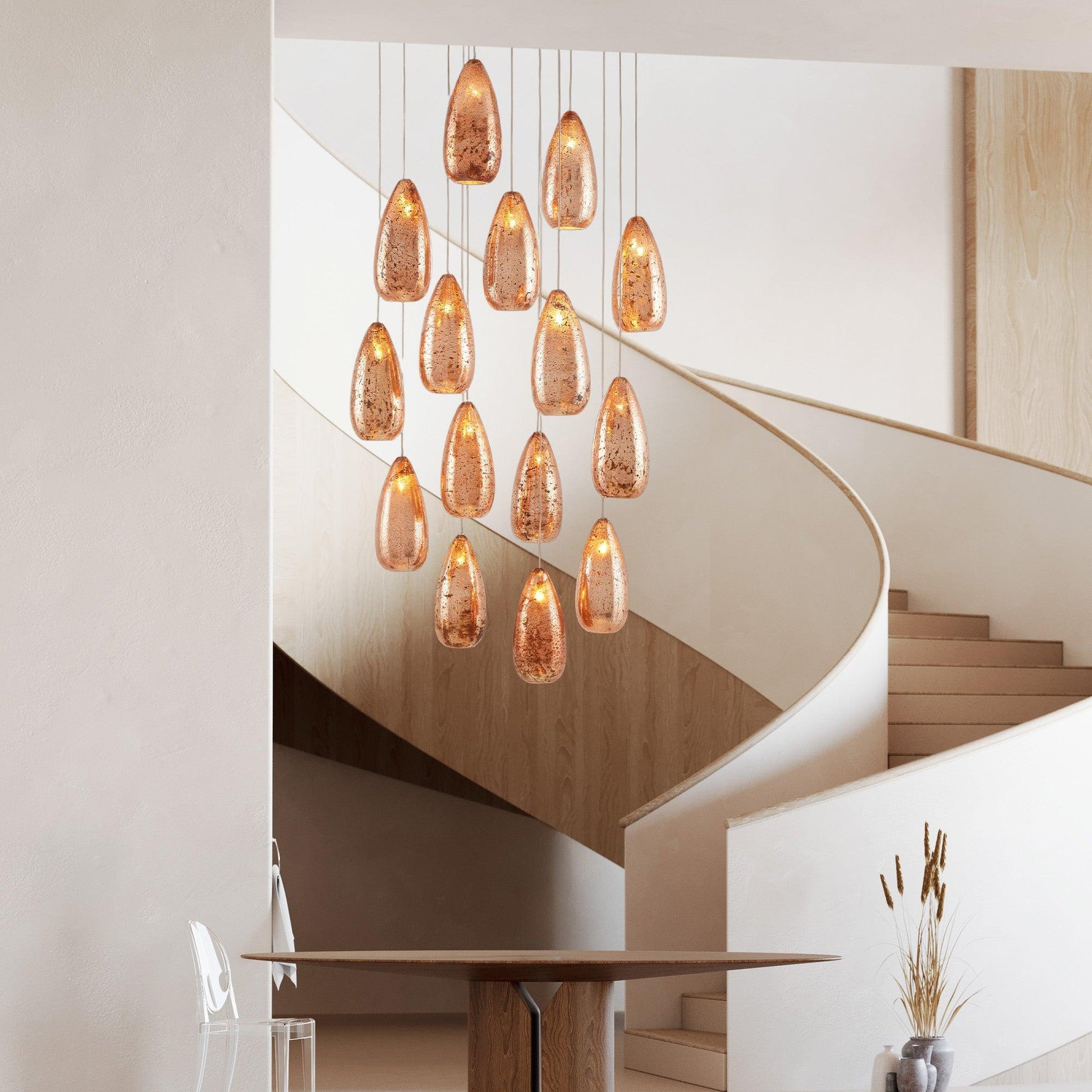 Edda Round Teardrop Mercury Glass Chandelier – 23” & 35” Options-Fanci Lamps