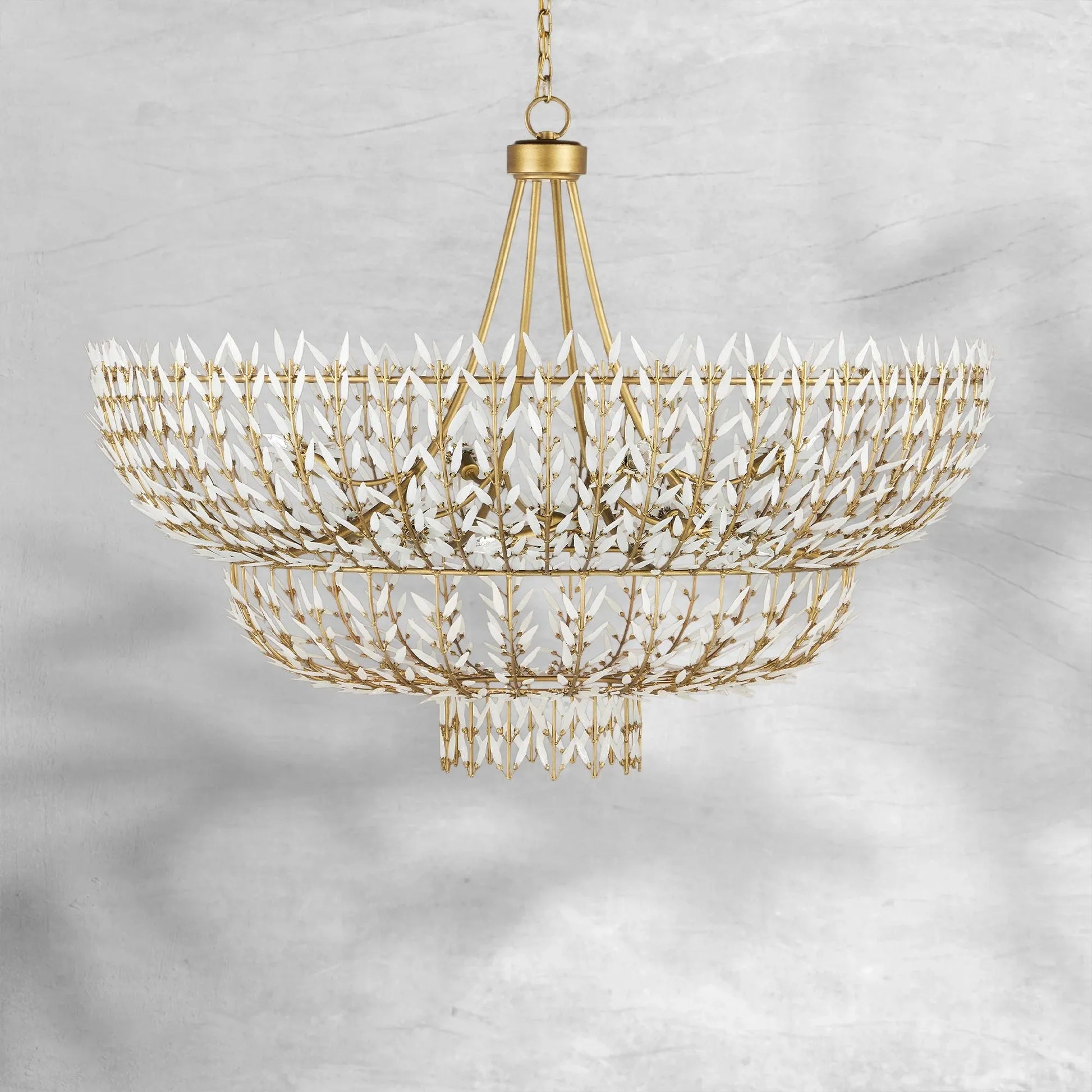 Elegant Morrigan Round Brass-Chained White Glass Chandelier 34 Inch-Fanci Lamps