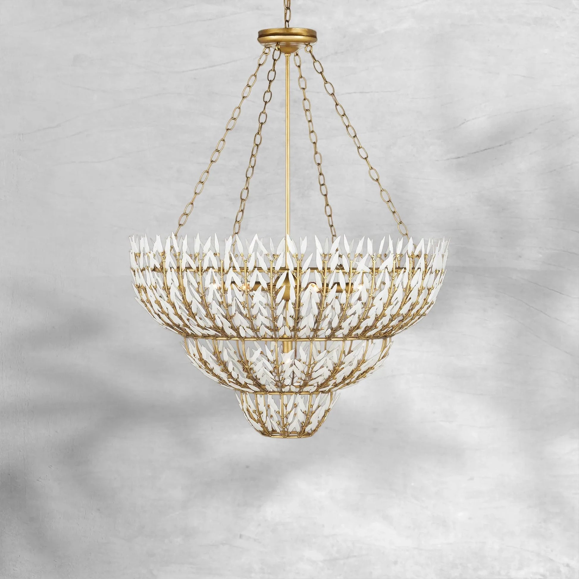 Elegant Morrigan Round Brass-Chained White Glass Chandelier 34 Inch-Fanci Lamps