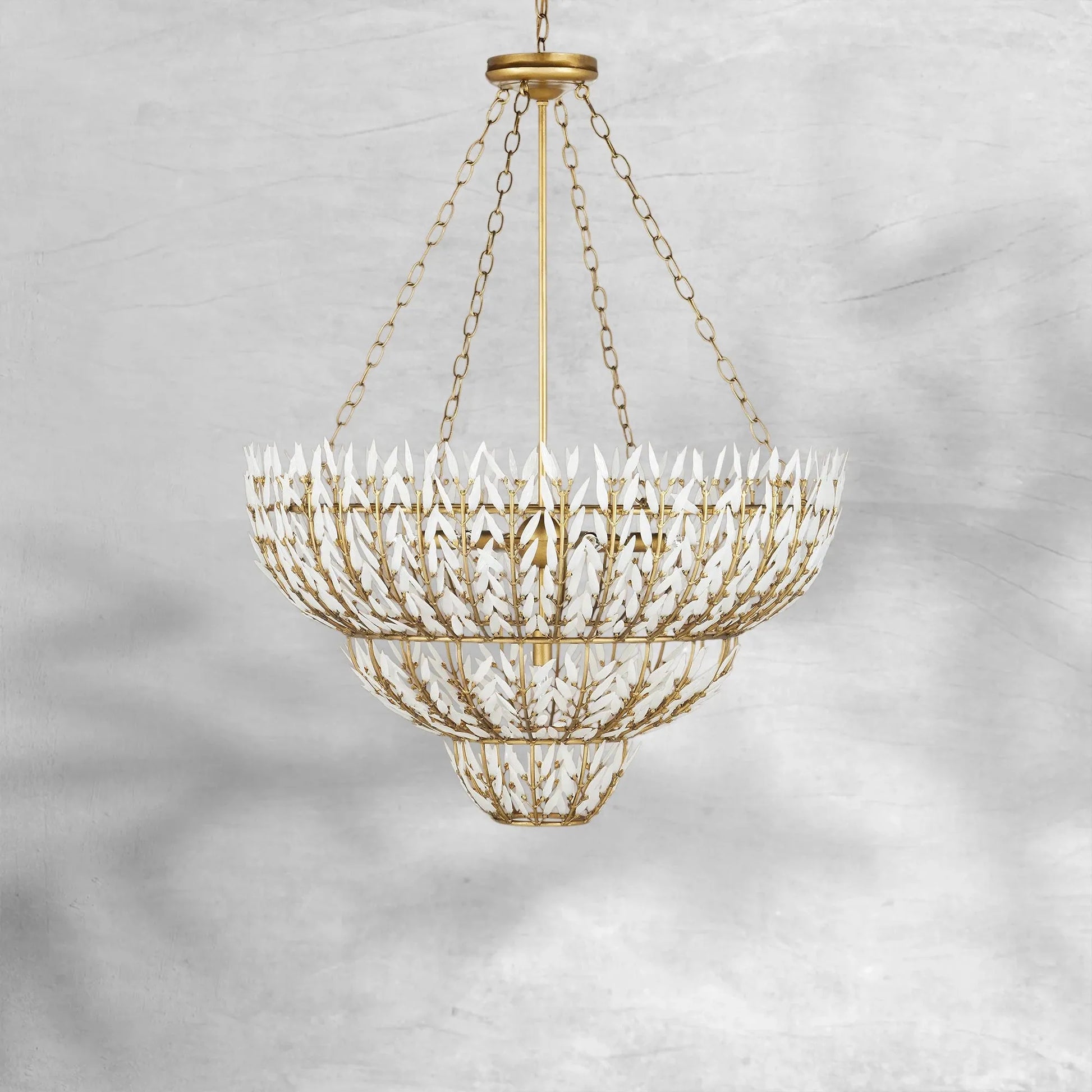 Elegant Morrigan Round Brass-Chained White Glass Chandelier 34 Inch-Fanci Lamps