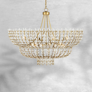 Elegant Morrigan Round Brass-Chained White Glass Chandelier 34 Inch-Fanci Lamps