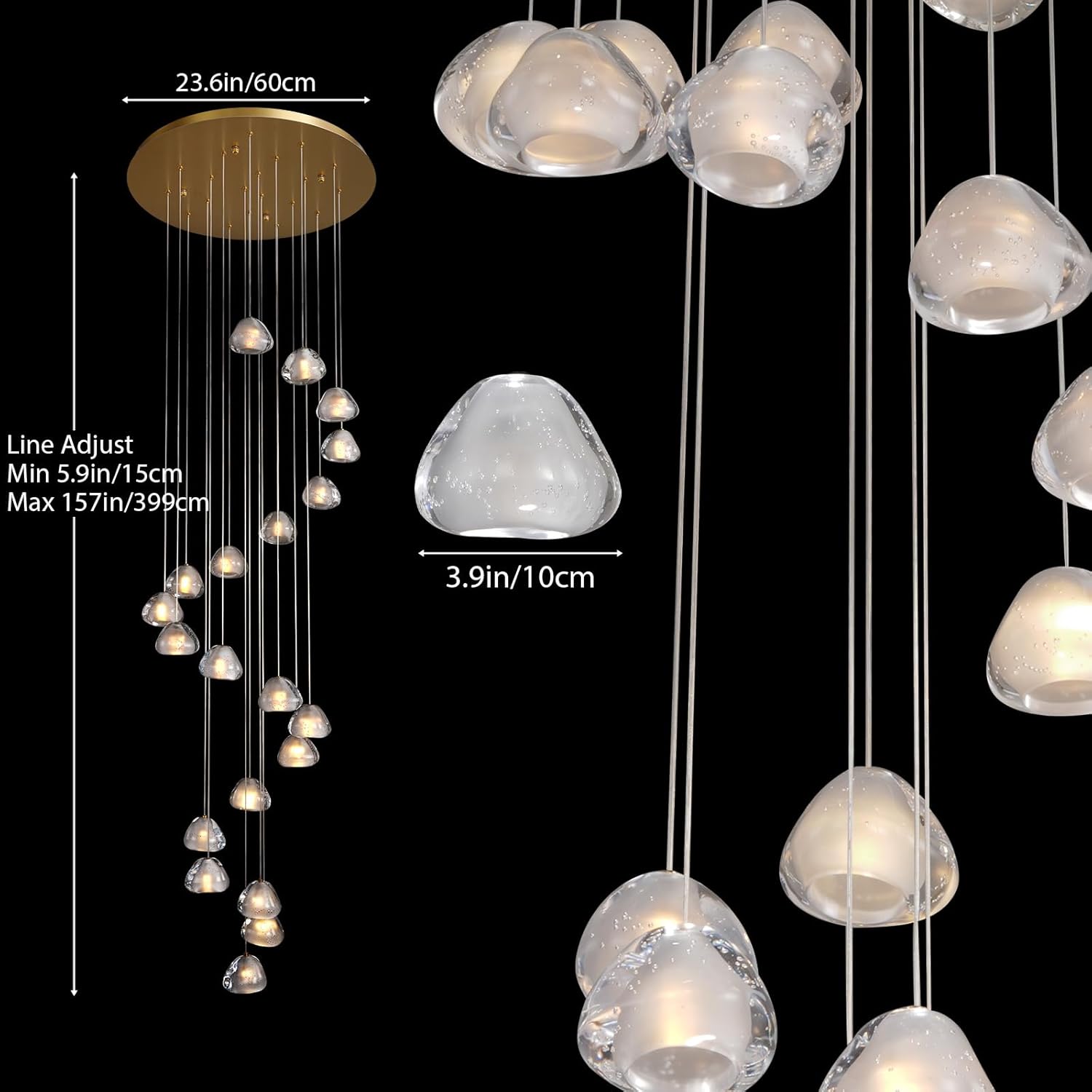 20-Light Gold Crystal Staircase Chandelier with Adjustable Height