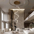 20-Light Gold Crystal Staircase Chandelier with Adjustable Height