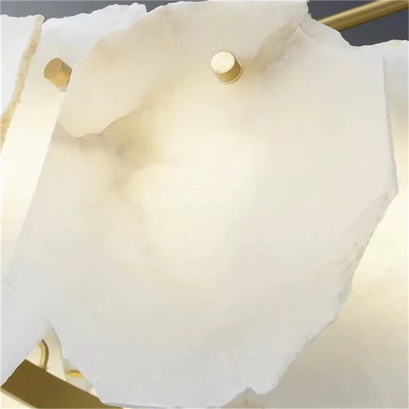 Carlos Alabaster Modern Snowflake Linear Chandelier Over Dining Table chandelier Kevin Studio Inc