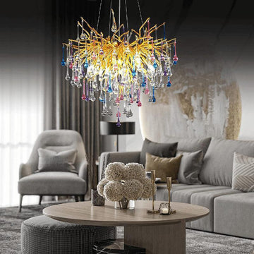 Crystal Branch Chandelier 23.5"D Gold