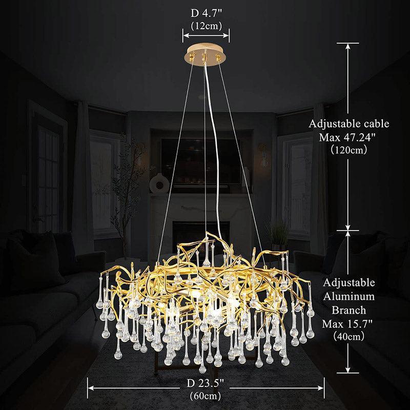 Crystal Round Branch Chandelier 23.5"D Gold