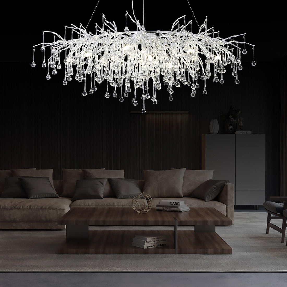 Rectangle Branch Chandelier 45"L Silver