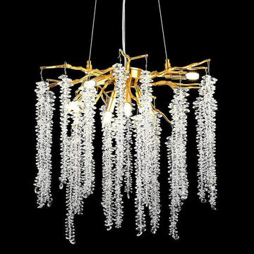 White Crystal Branch Round Chandelier D20.5" L45"
