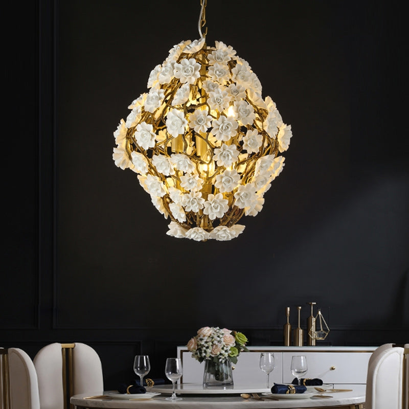 chandelier,chandeliers,flower,branch,white,gold,flush mount,dining table,kitchen island,romantic,art,designer style,foyer,stairs