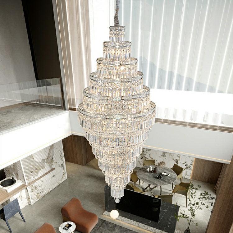 Chrome Huge D41.3"*H98.4"/ 54 Lights Crystal Chandelier for Foyer Staircase Living Room Entrance Ceiling Light Fixture In Silver