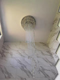 extra large, oversized, luxury, crystal, stainless steel, staircase,spiral,cascade, modern, chandelier, duplex building, China, shining