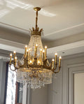 Large Oversized Luxury Golden Metal Brass  Candle Crystal Tassel Chandelier  For High-ceiling Staircase/Entryway/Hallway/Living/Meeting Room