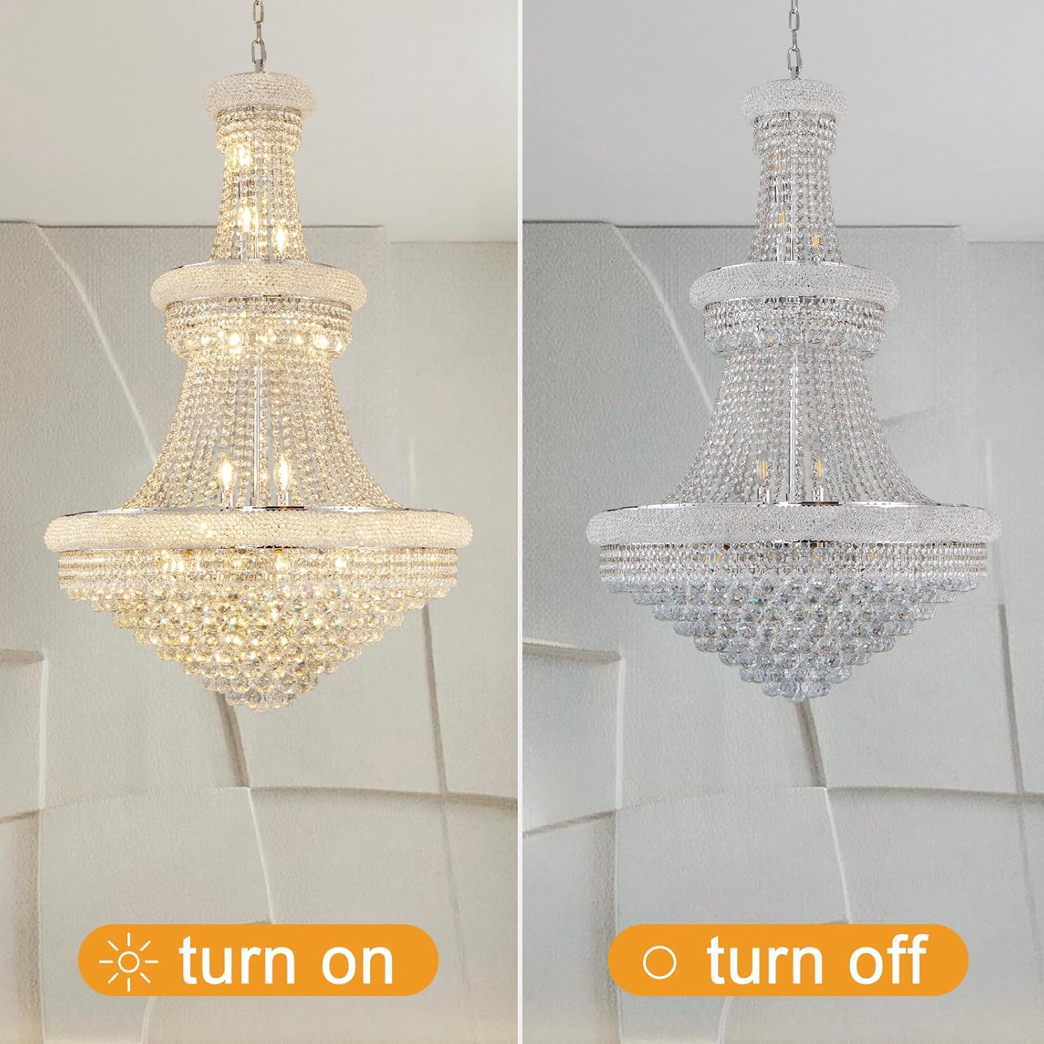 BEIRIO Chrome 24-Light Crystal Chandelier for High Ceilings