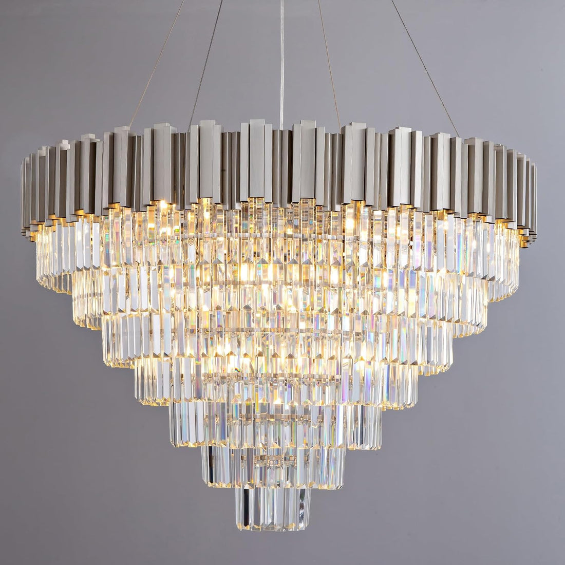 Elegant 7-Tier 39" Silver Crystal Chandelier with 21 Lights