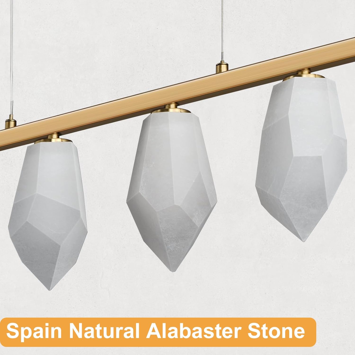 Elegant Gold Alabaster 6-Light Linear Chandelier for Dining
