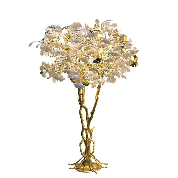 Luxury Creative White Ceramic Ginkgo Biloba Copper Branch Art Design Floor Lamps for Living Room/Bedroom/Dressing Room
