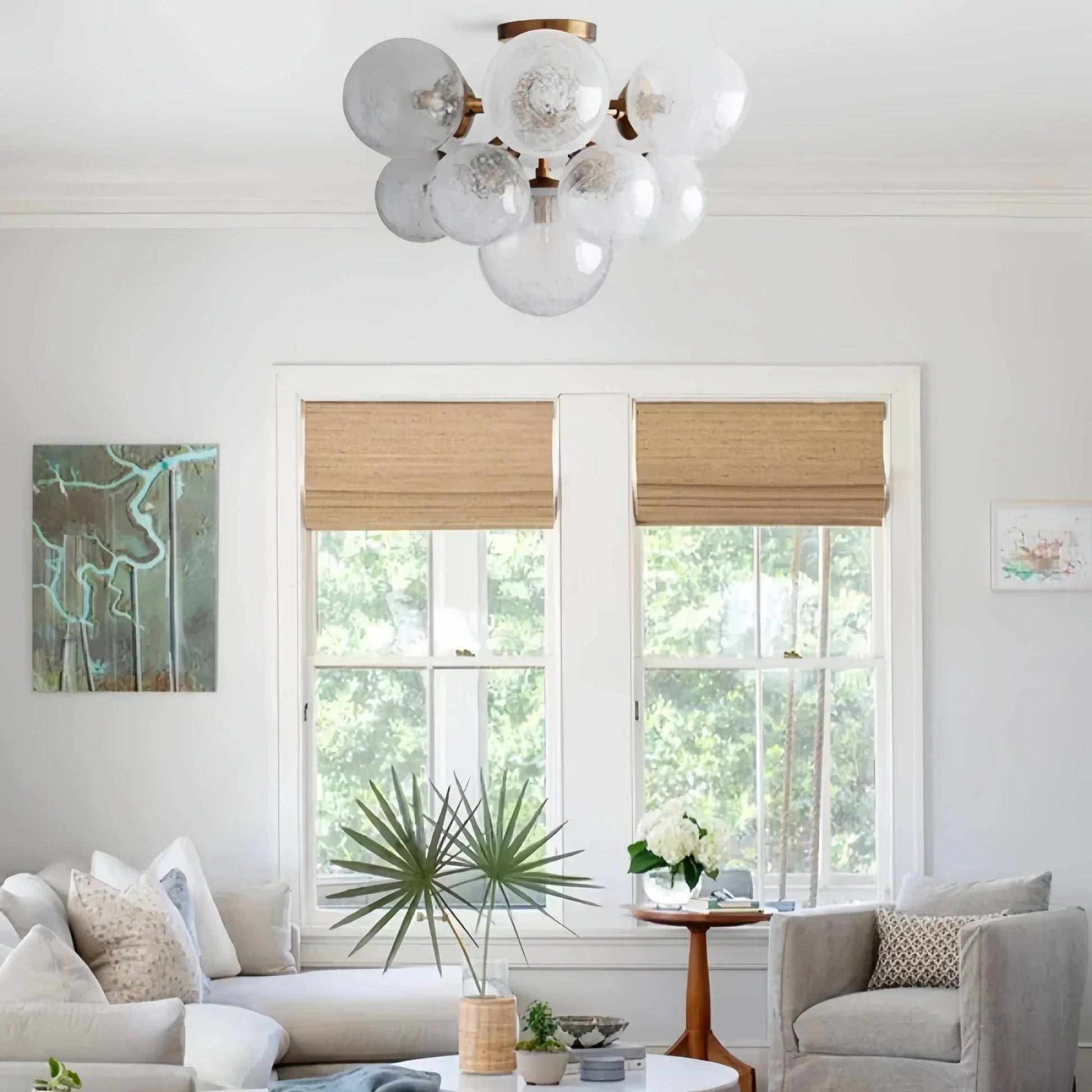 Mandoza Hand-Blown Glass Flushmount Ceiling Light with Brass Finish-Fanci Lamps