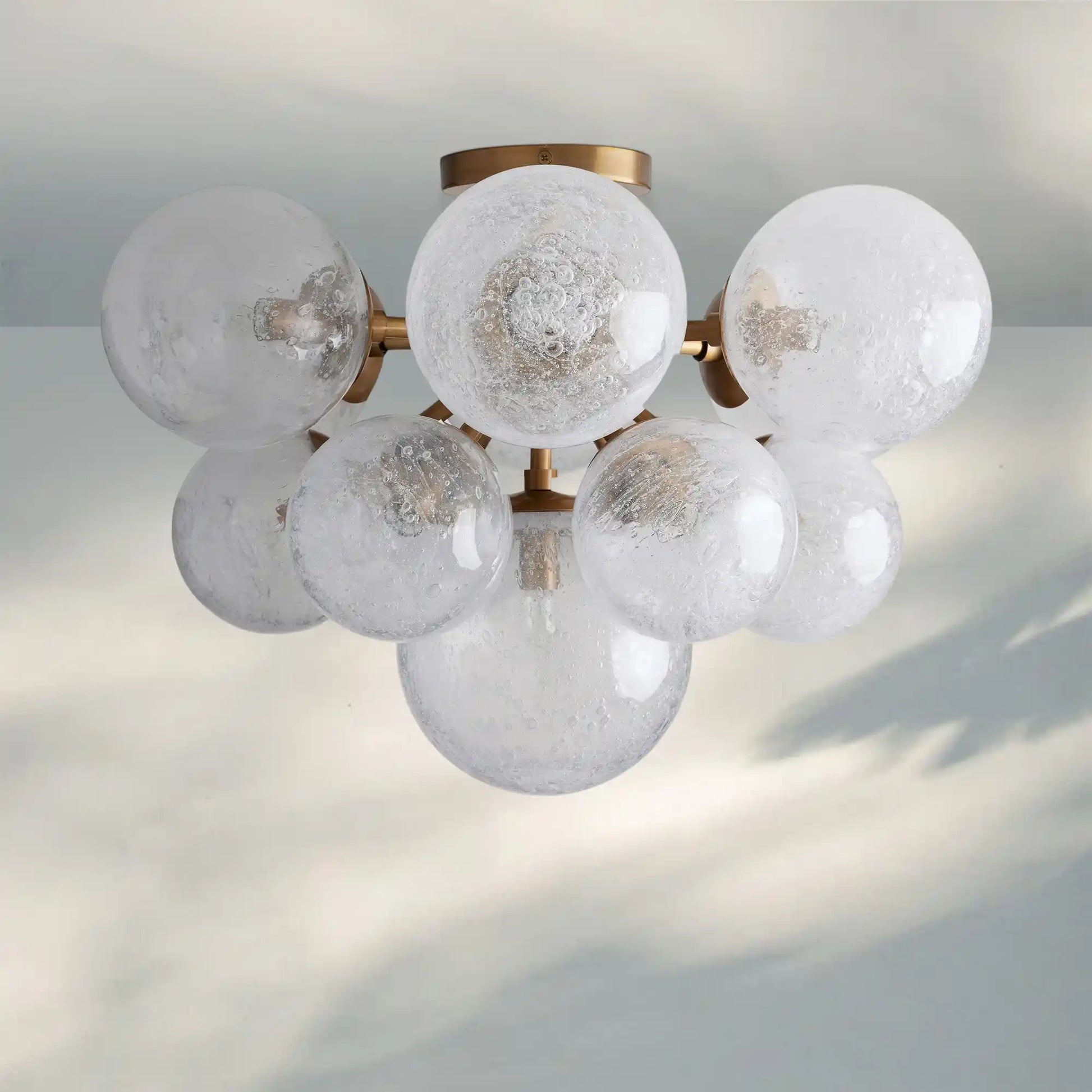 Mandoza Hand-Blown Glass Flushmount Ceiling Light with Brass Finish-Fanci Lamps