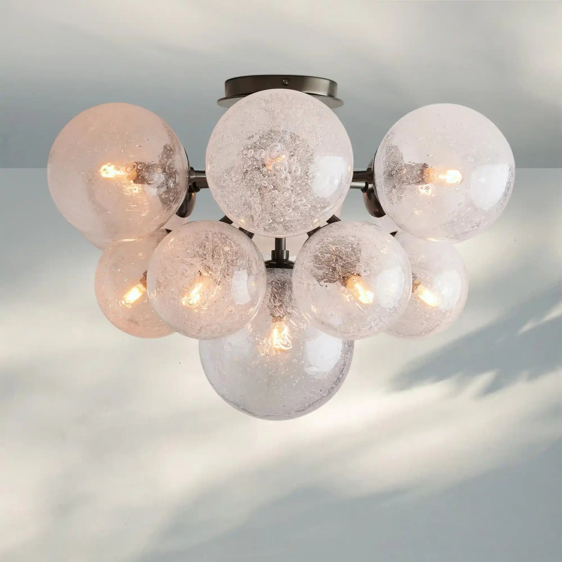 Mandoza Hand-Blown Glass Flushmount Ceiling Light with Brass Finish-Fanci Lamps