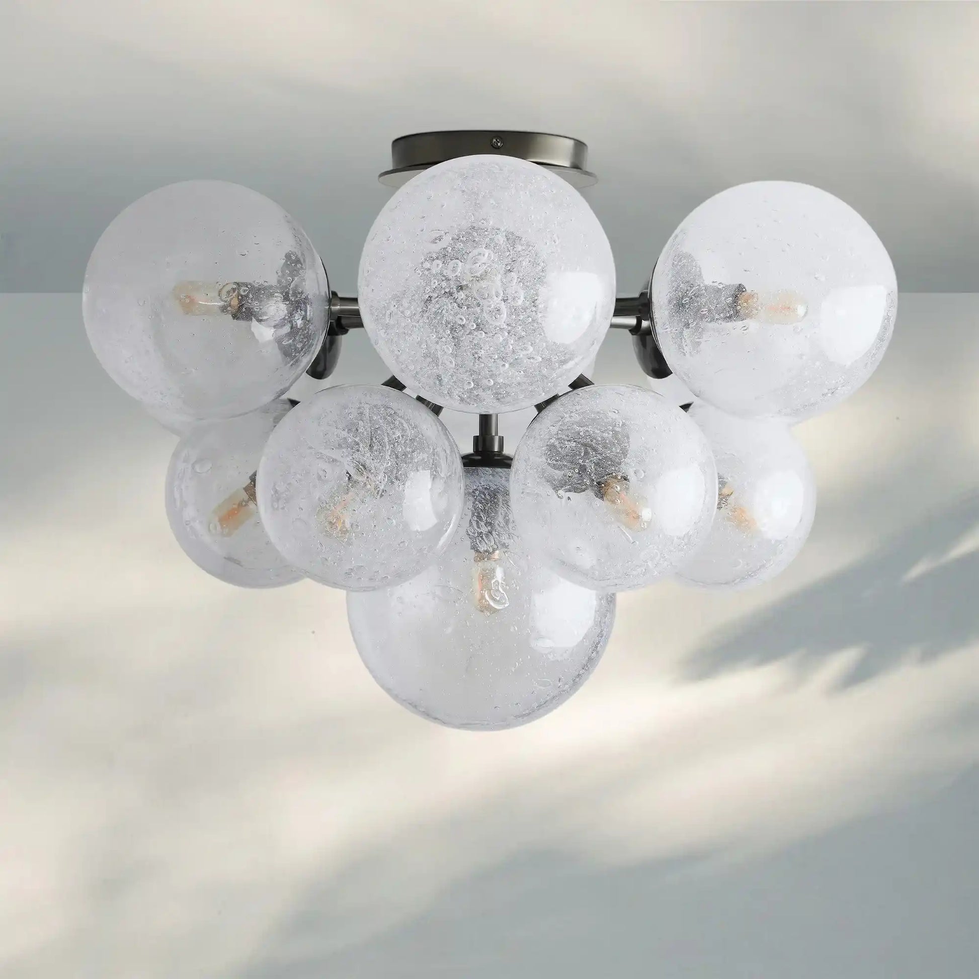 Mandoza Hand-Blown Glass Flushmount Ceiling Light with Brass Finish-Fanci Lamps