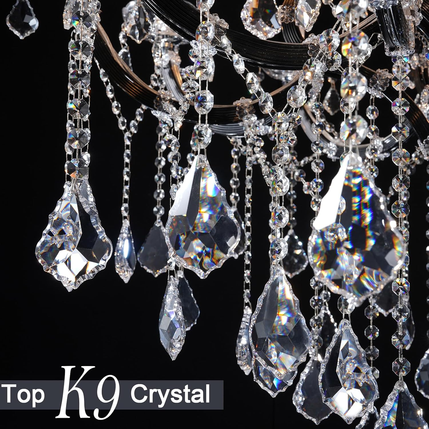 Modern Crystal Chandelier Black Candle Light Fixture for Staircase Entryway