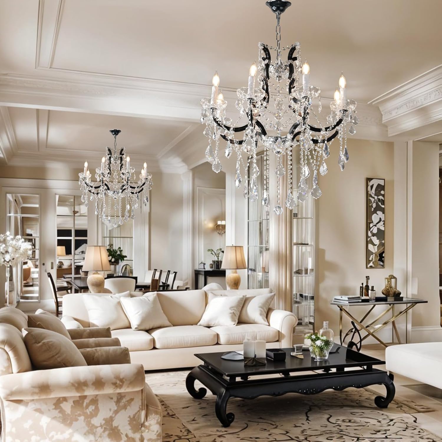 Modern Crystal Chandelier Black Candle Light Fixture for Staircase Entryway