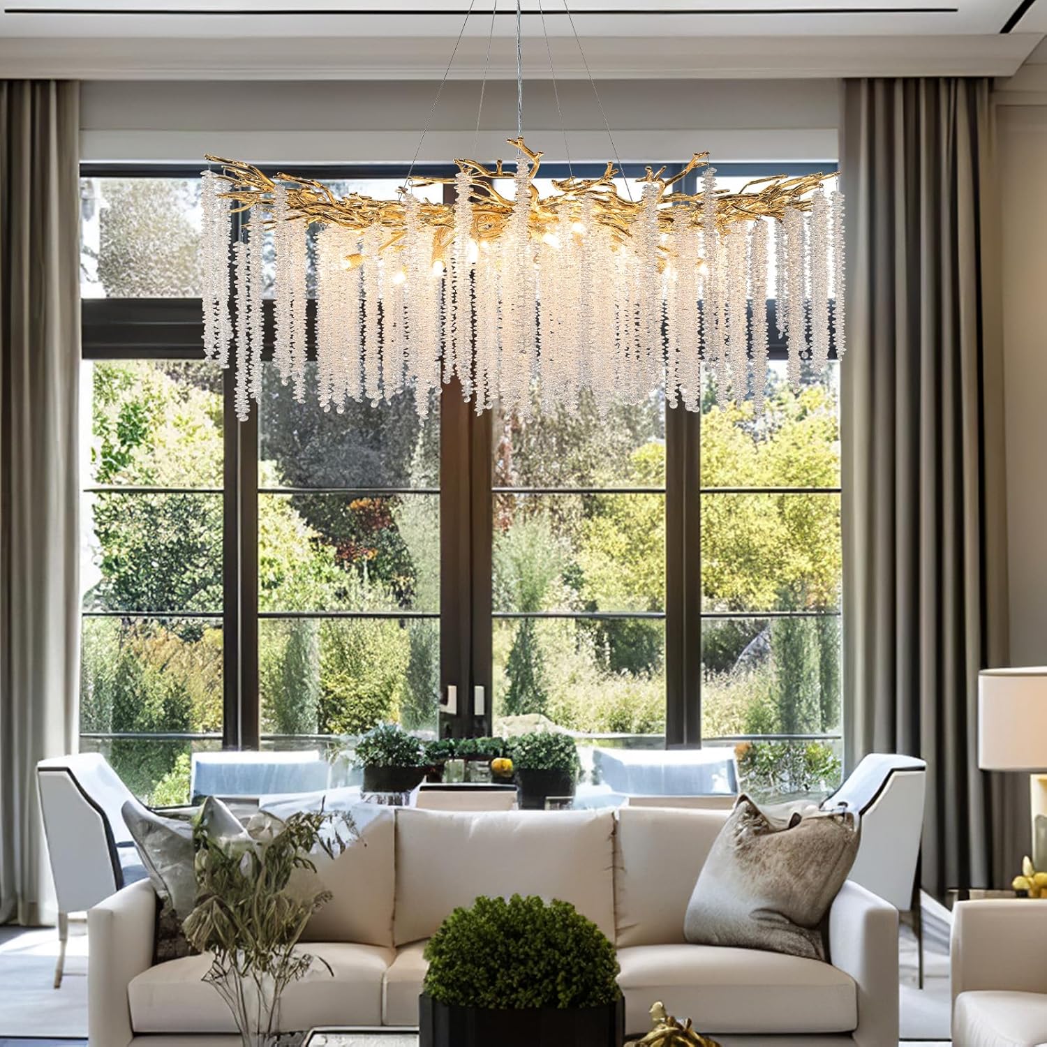 YUYI Modern Crystal Chandelier: 47.2" Gold Tree Branch Pendant Light Fixture