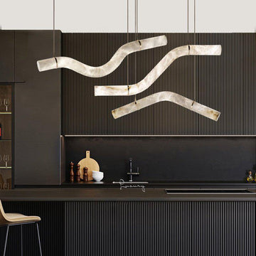 Liberty Curved Pendant Alabaster Chandelier, Pendant Light Over Dining Table