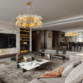 Luxurious 16-Light Brass Gold Crystal Chandelier – Modern Round 2‑Tier Design