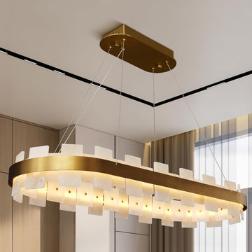 Luxury Adjustable Rectangle Alabaster Chandelier 37.4" Modern Ceiling Light