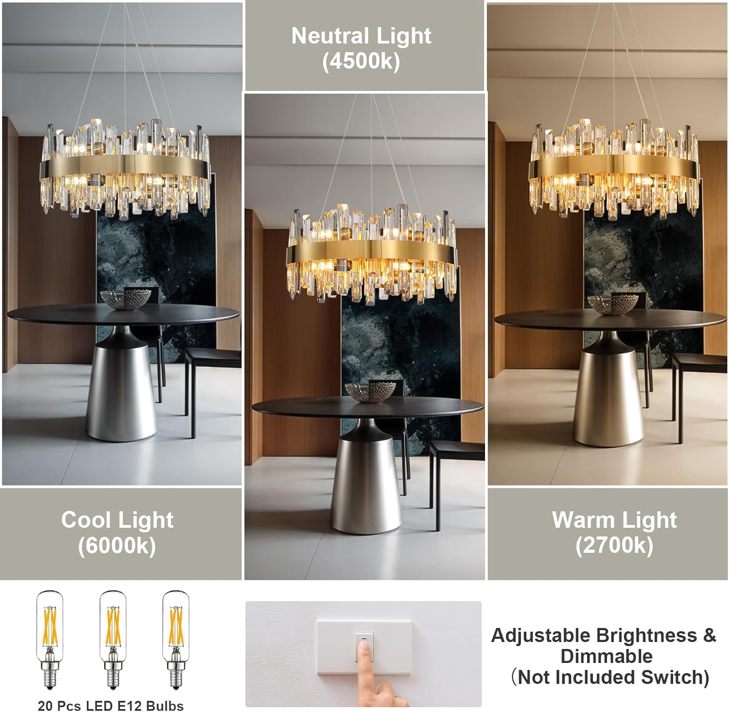 Luxury Gold 12-Light Round K9 Crystal Chandelier for Living Spaces
