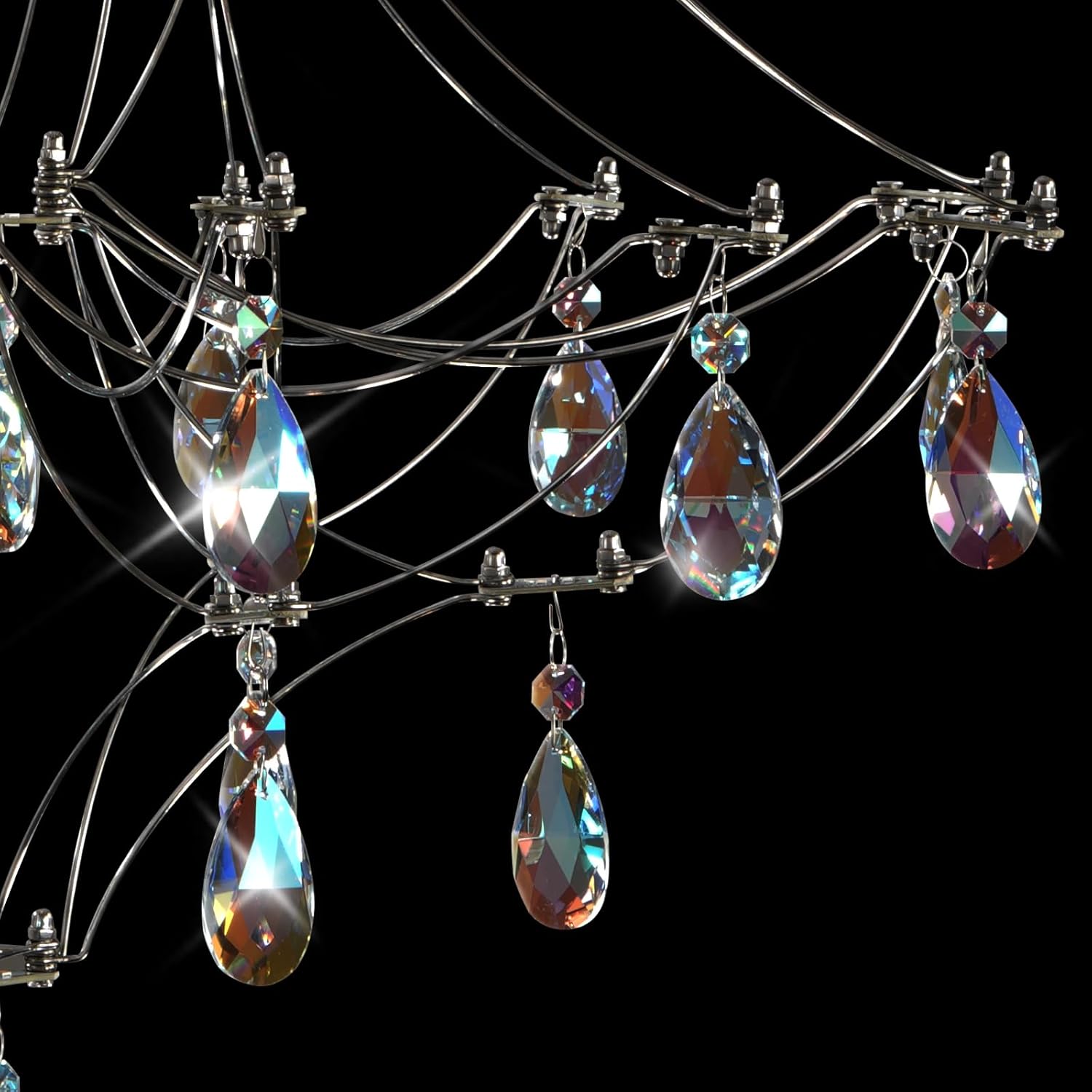 Silver Crystal Round Chandelier 23.6" Modern Luxury Raindrop Light