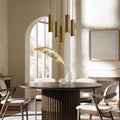 Matthie Brass Finish Steel & Glass Chandelier with Dimmable LEDs-Fanci Lamps