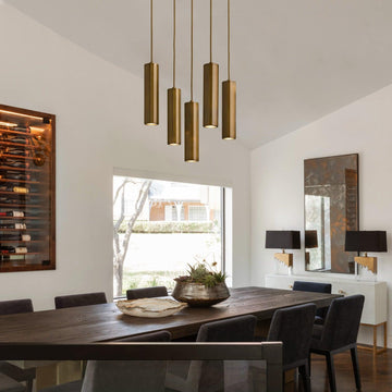 Matthie Brass Finish Steel & Glass Chandelier with Dimmable LEDs-Fanci Lamps