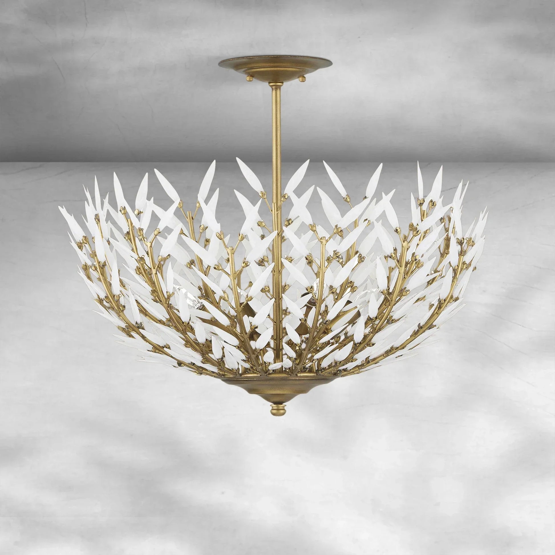Morrigan Flushmount Brass & White Glass Ceiling Chandelier-Fanci Lamps