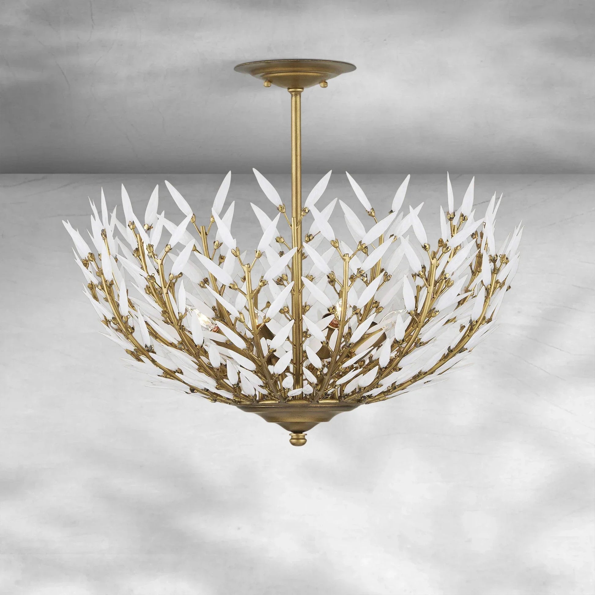 Morrigan Flushmount Brass & White Glass Ceiling Chandelier-Fanci Lamps