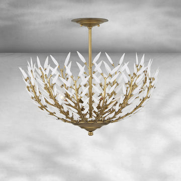 Morrigan Flushmount Brass & White Glass Ceiling Chandelier-Fanci Lamps