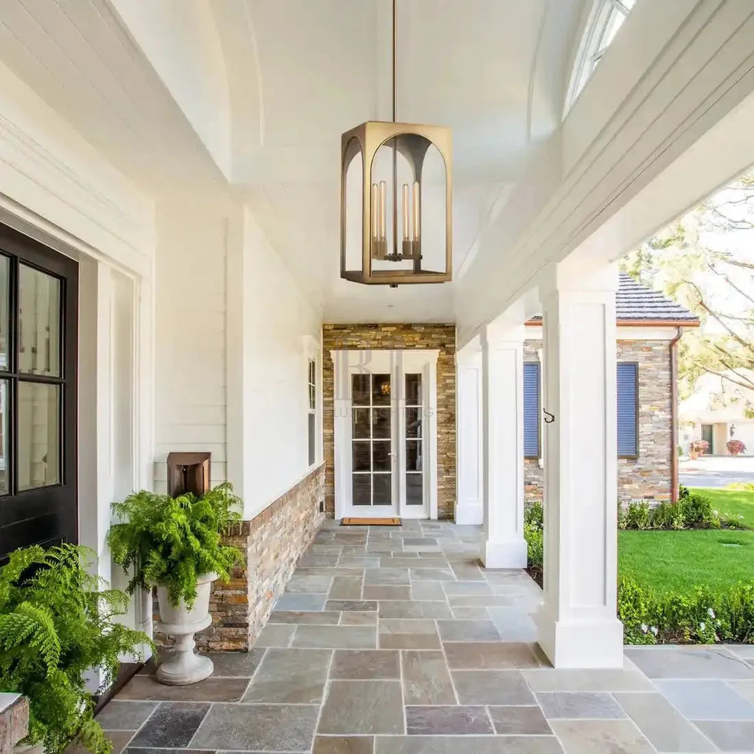 Palladian Outdoor Pendant – Brass or Bronze 28‑inch Wall Sconce-Fanci Lamps